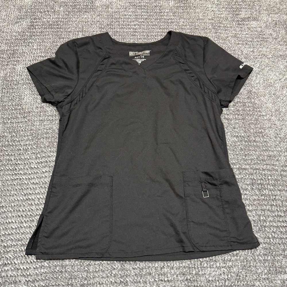 Greys Anatomy Womens Scrub Top L Black V Neck Active Professional Pockets